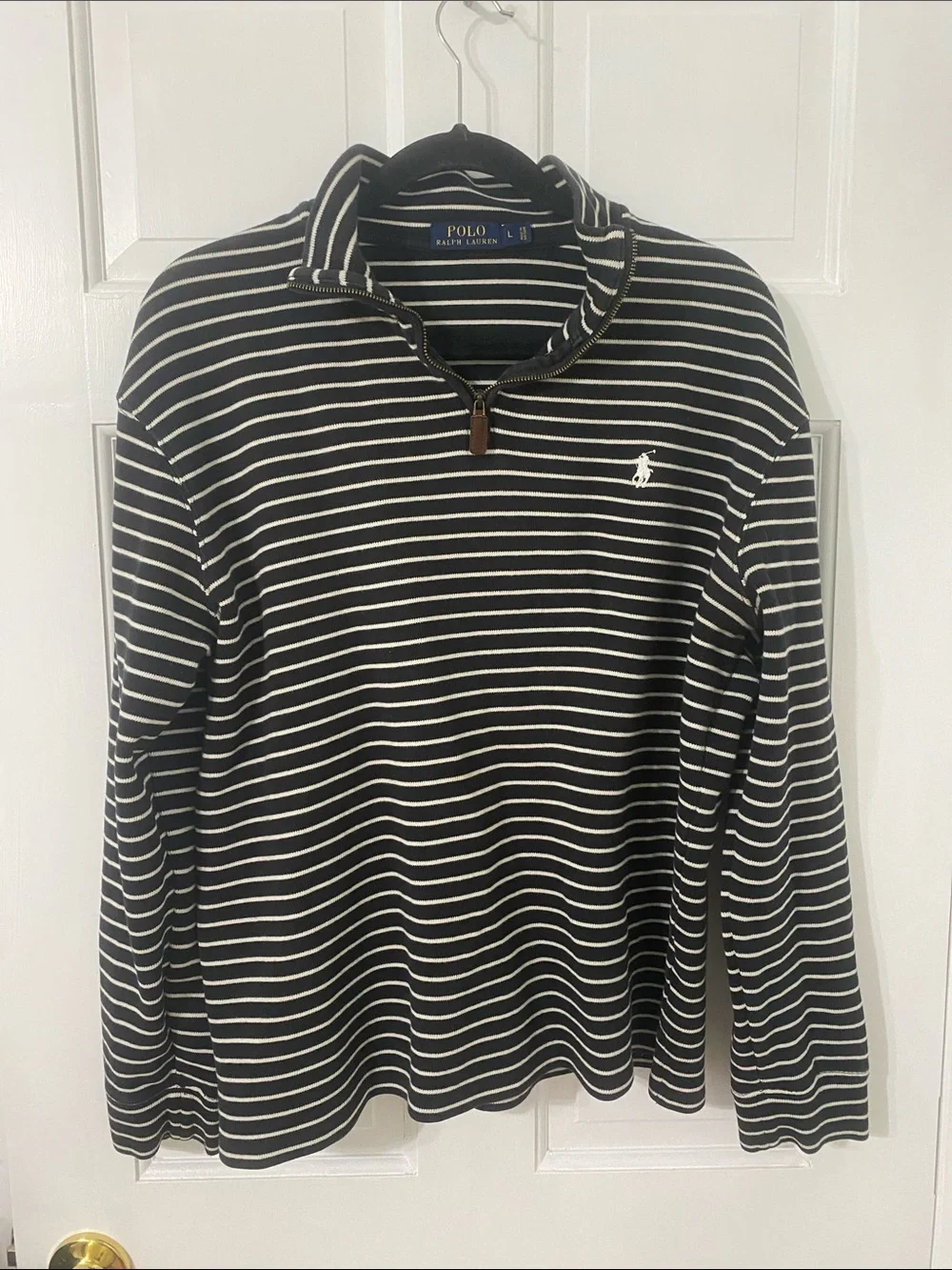 Polo by Ralph Lauren Black & White Striped Half-Zip Pullover